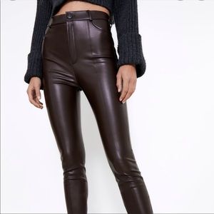 Zara Faux Leather Leggings- Chocolate. Belt loops and fake pockets.